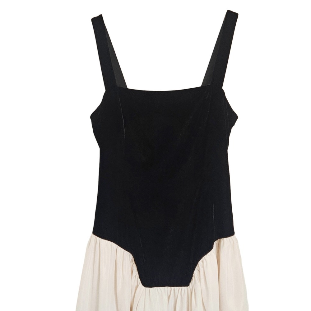 RHODE Georgina Color Block MIDI Dress US 2 Black Velvet Cream - Picture 7 of 14